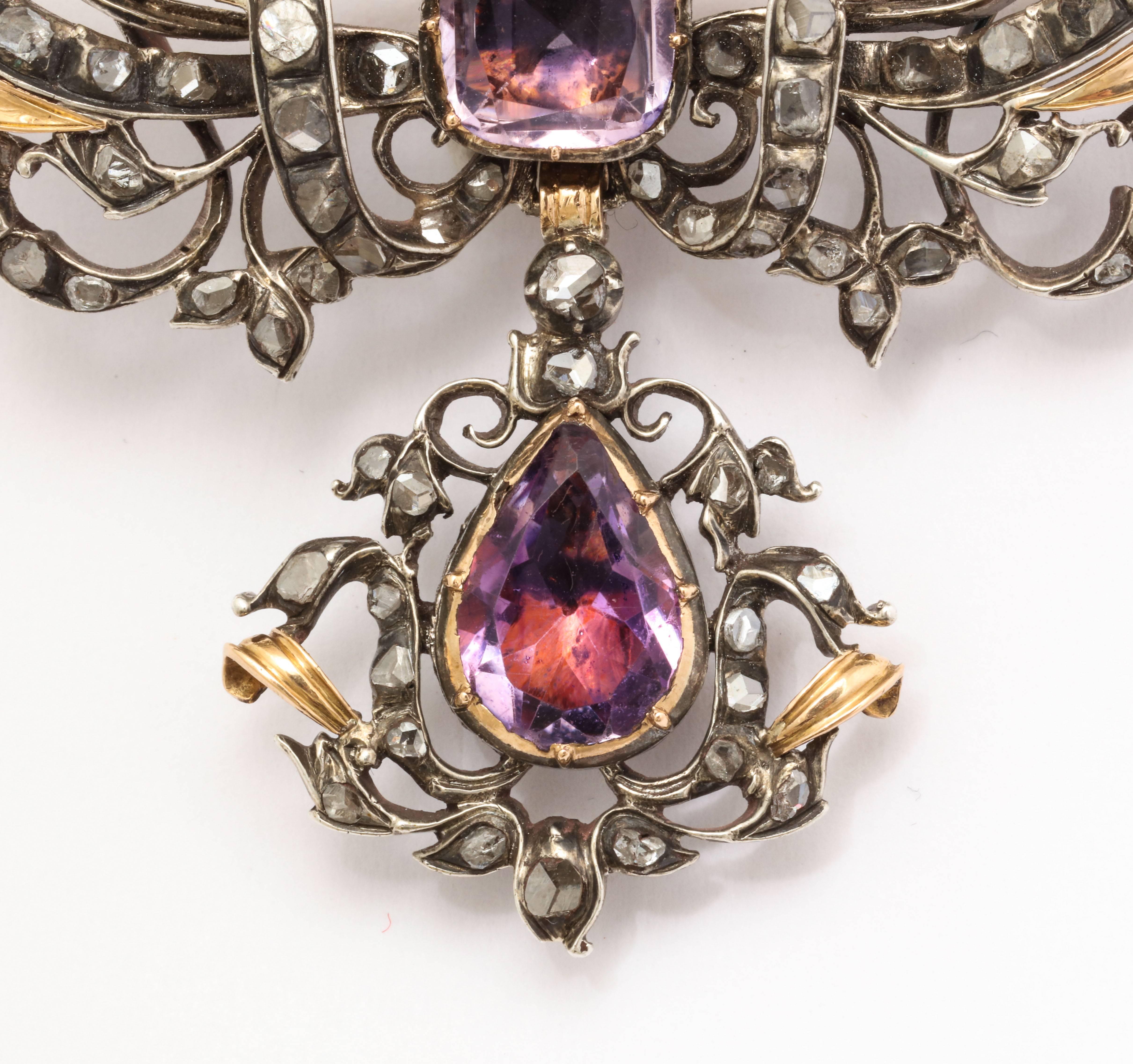Women's Antique  Portuguese Amethyst Diamond Pendant Brooch