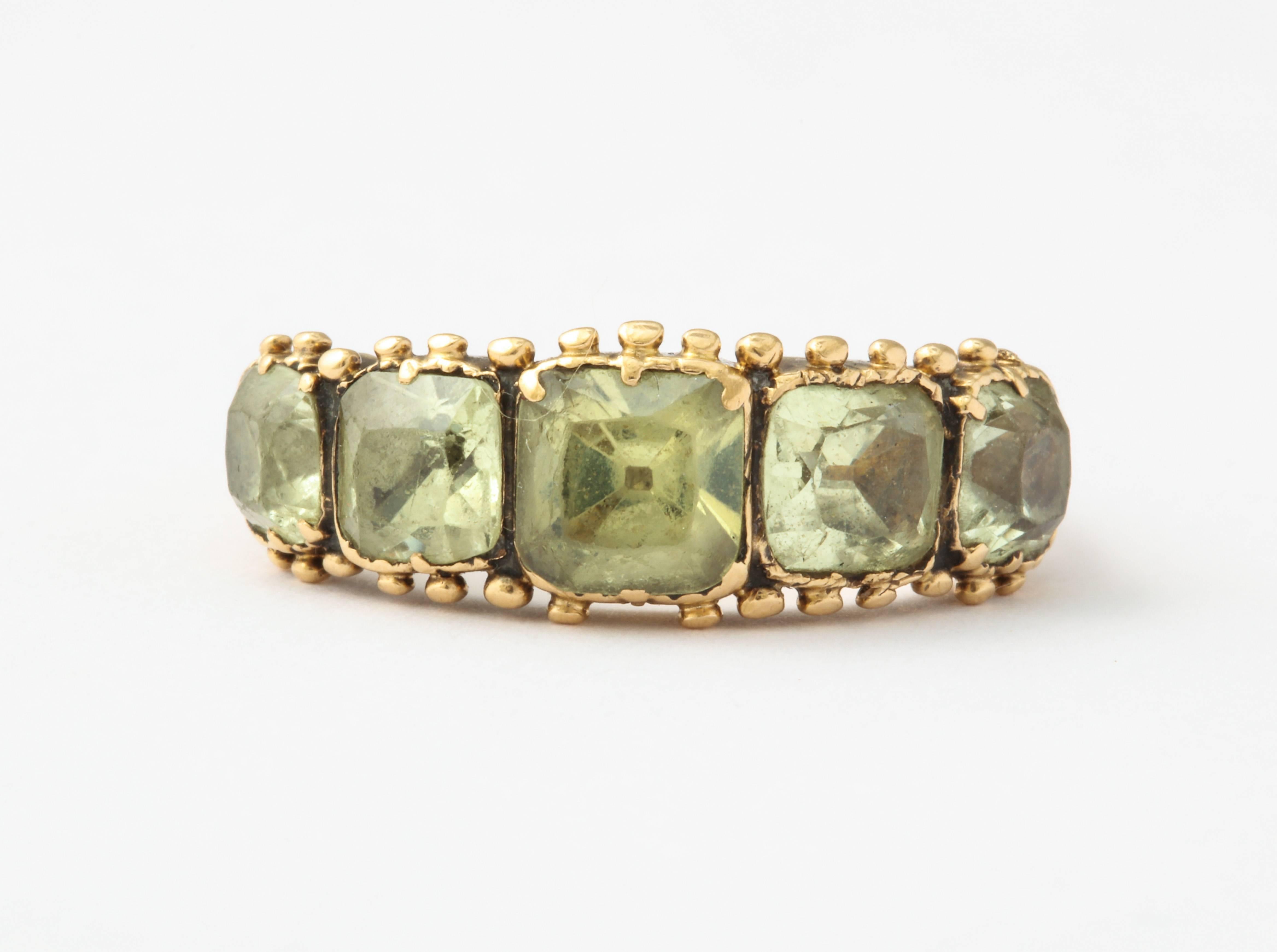 George IV Five Square Cut Chrysolite Gold Band Ring 