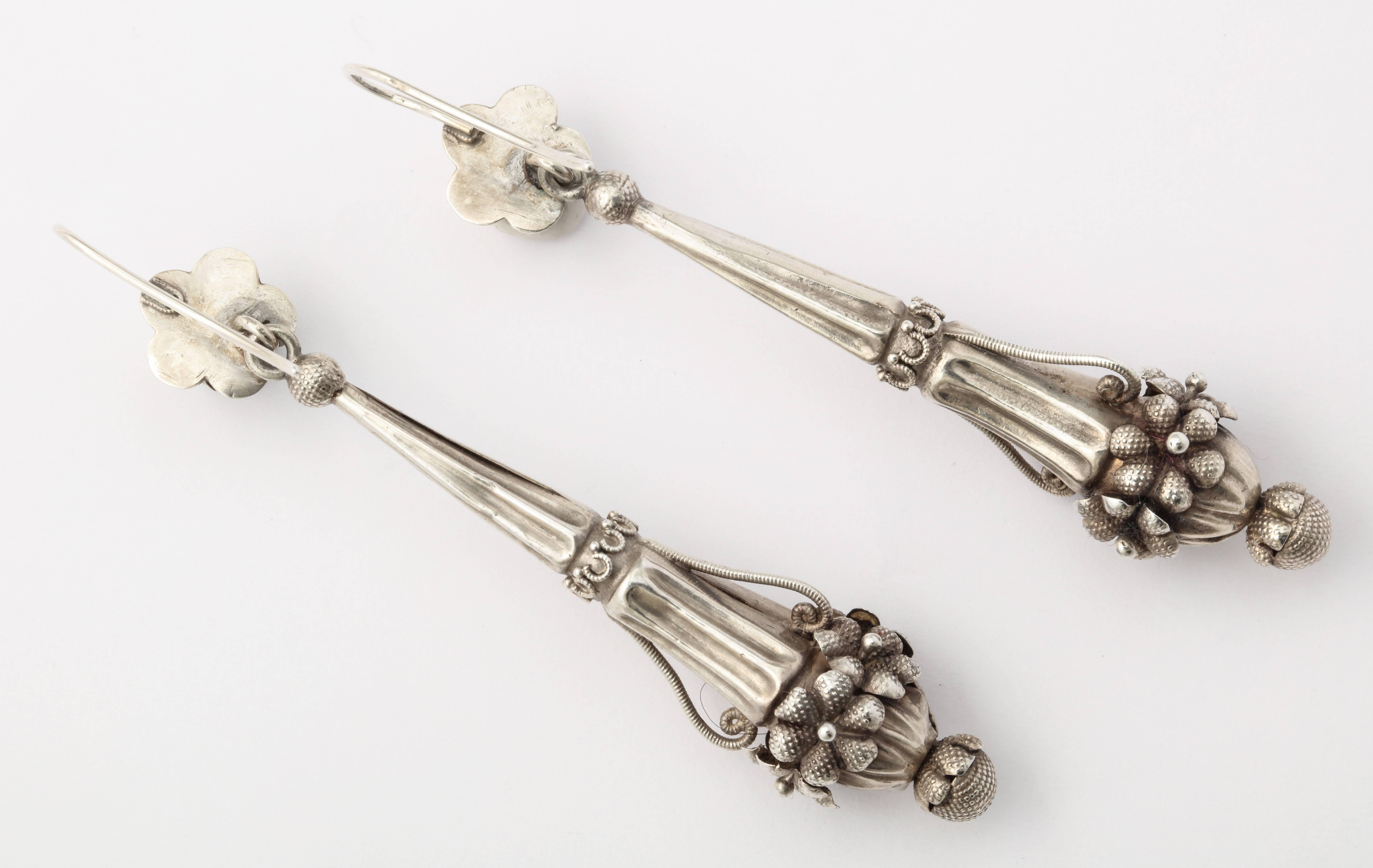 Women's or Men's Georgian Chandelier Earrings in Rare Silver