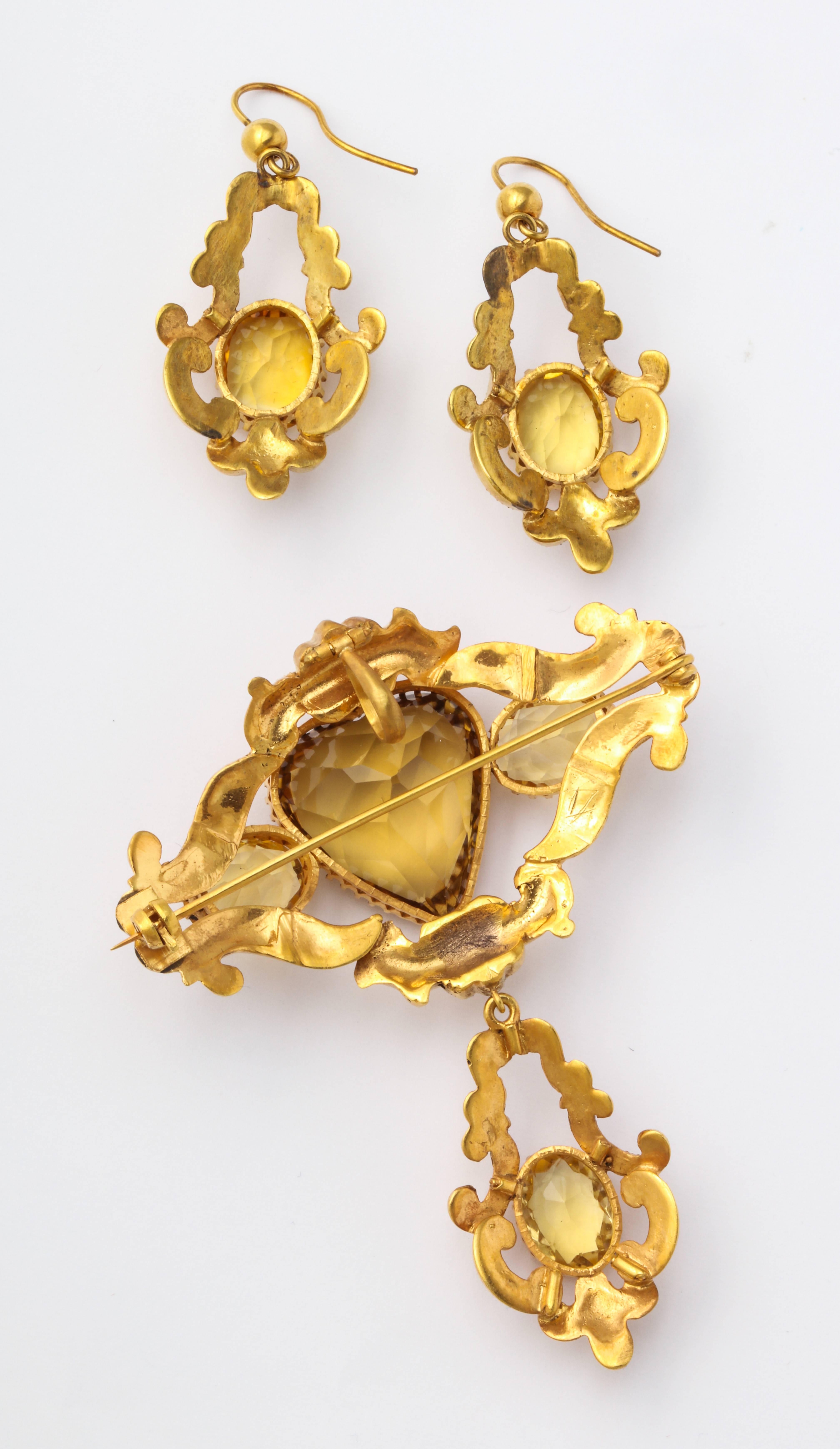 Scottish Victorian Citrine Gold Pendant Brooch Matching Earrings 1