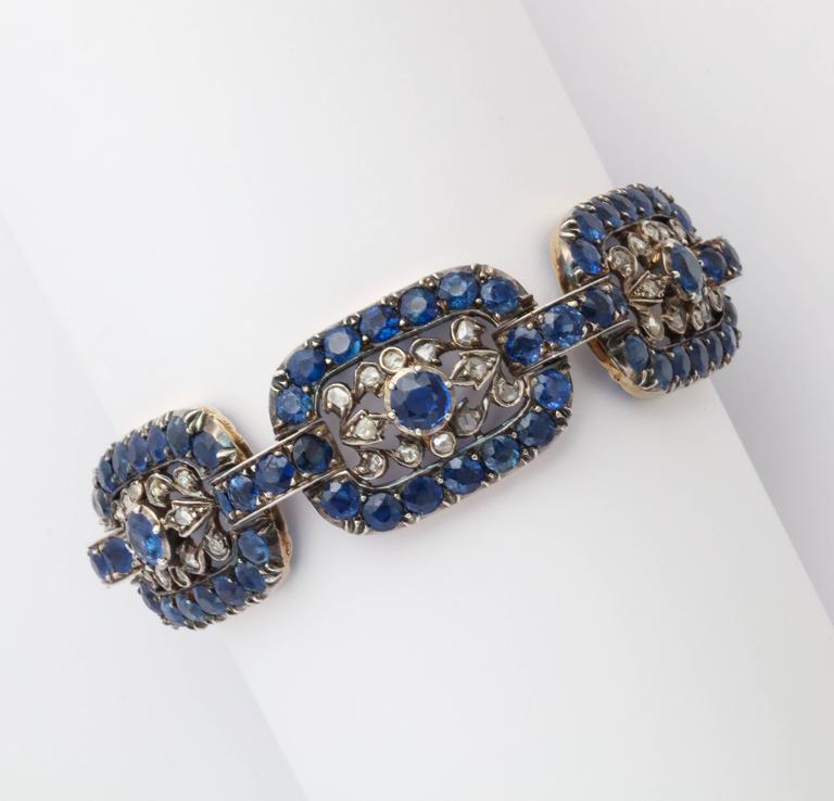 Women's Antique Victorian Vivid Ceylon Sapphire Diamond Bracelet For Sale