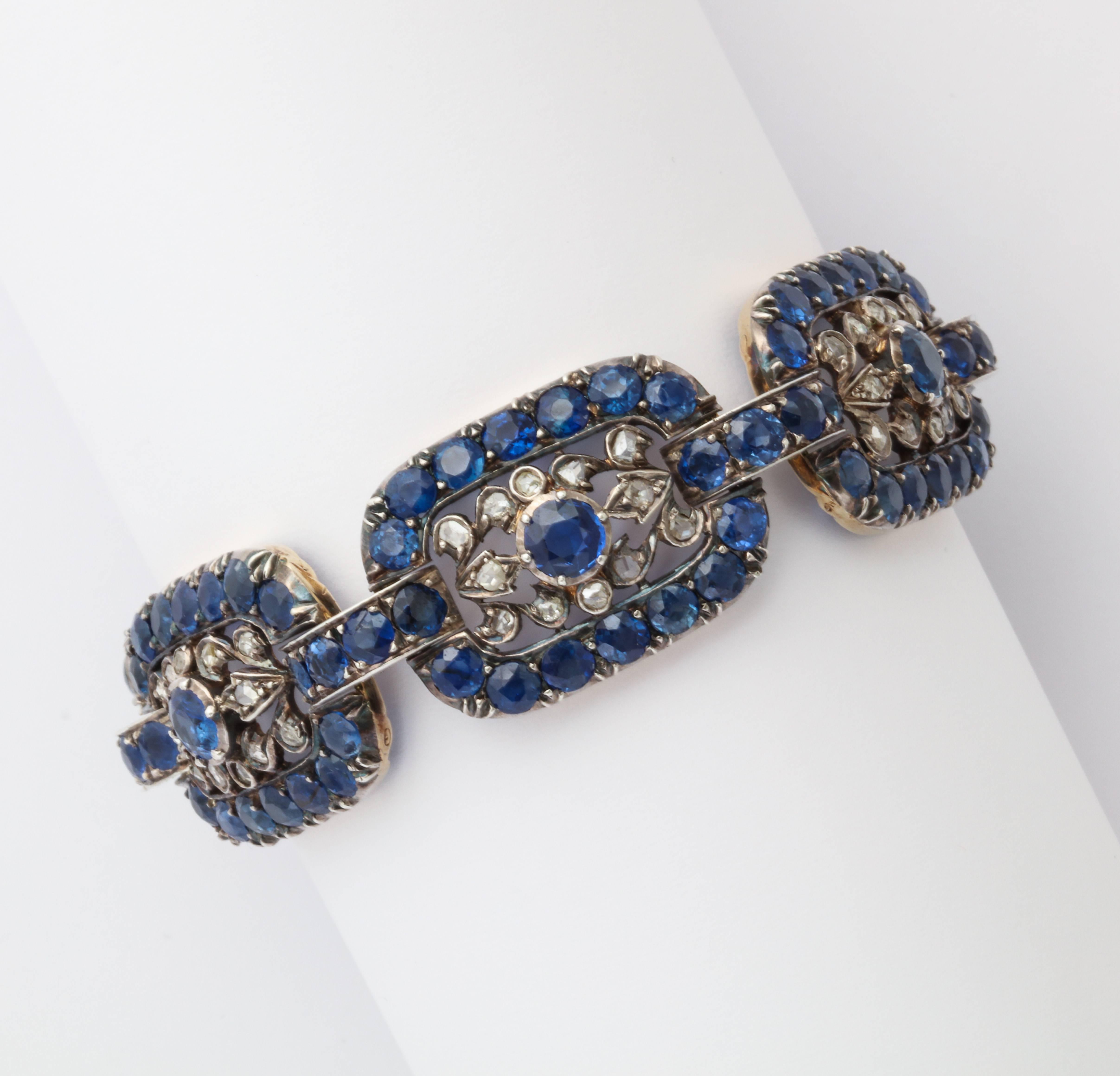 Antique Victorian Vivid Ceylon Sapphire Diamond Bracelet In Excellent Condition In Stamford, CT