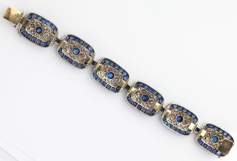 Antique Victorian Vivid Ceylon Sapphire Diamond Bracelet For Sale 1