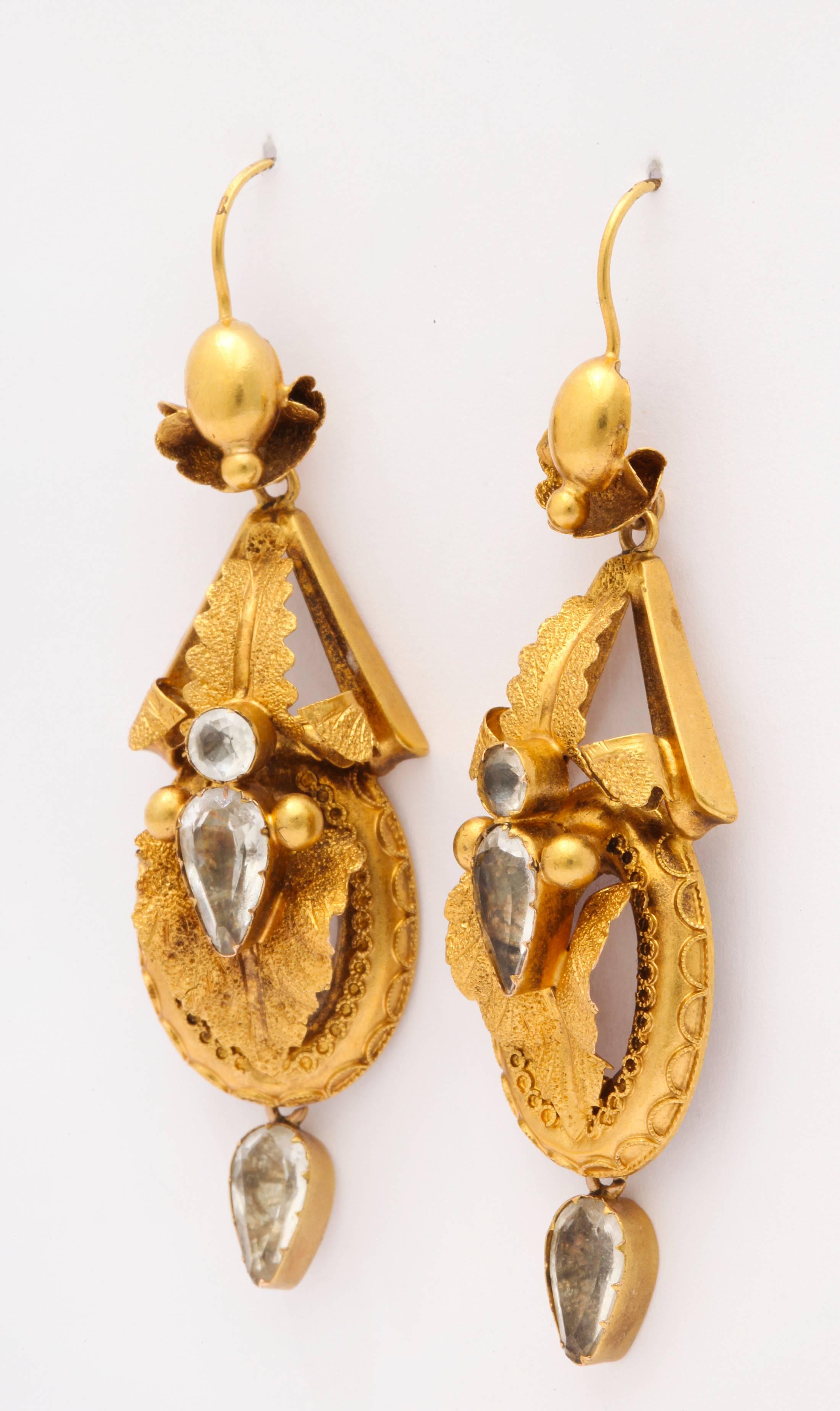 Victorian  Antique Aquamarine Gold Chandelier Earrings 