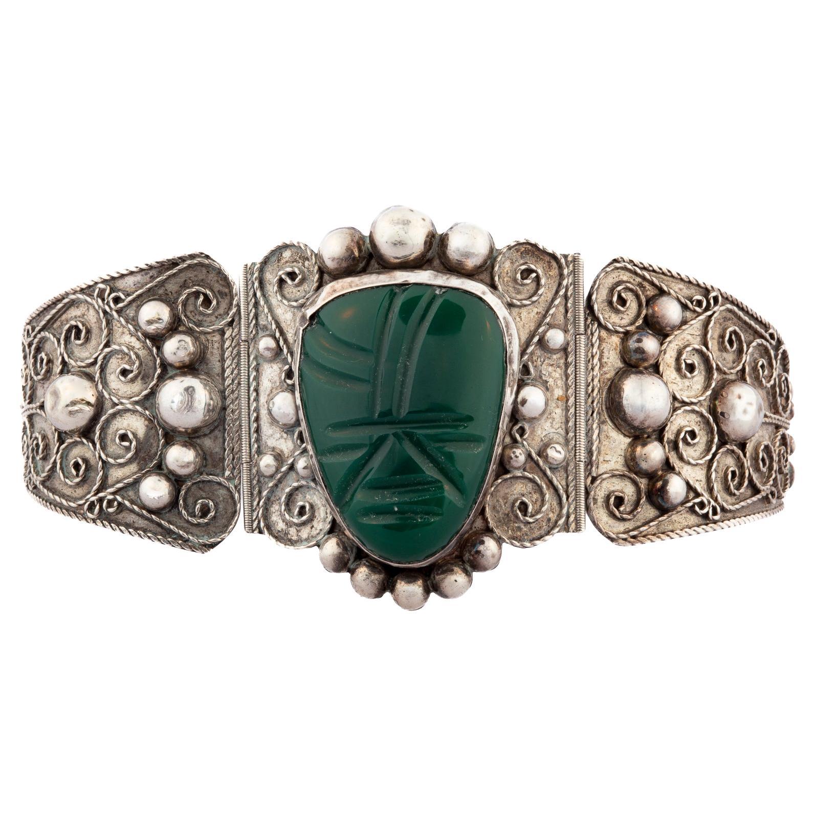 Bracciale messicano in argento e bachelite in stile peruviano, 1940 ca. in vendita