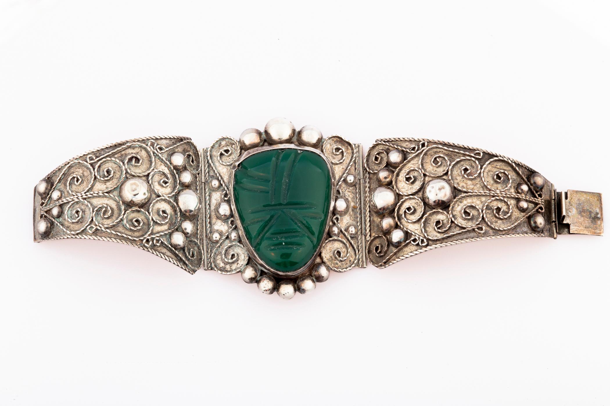 Art Déco Bracciale messicano in argento e bachelite in stile peruviano, 1940 ca. in vendita