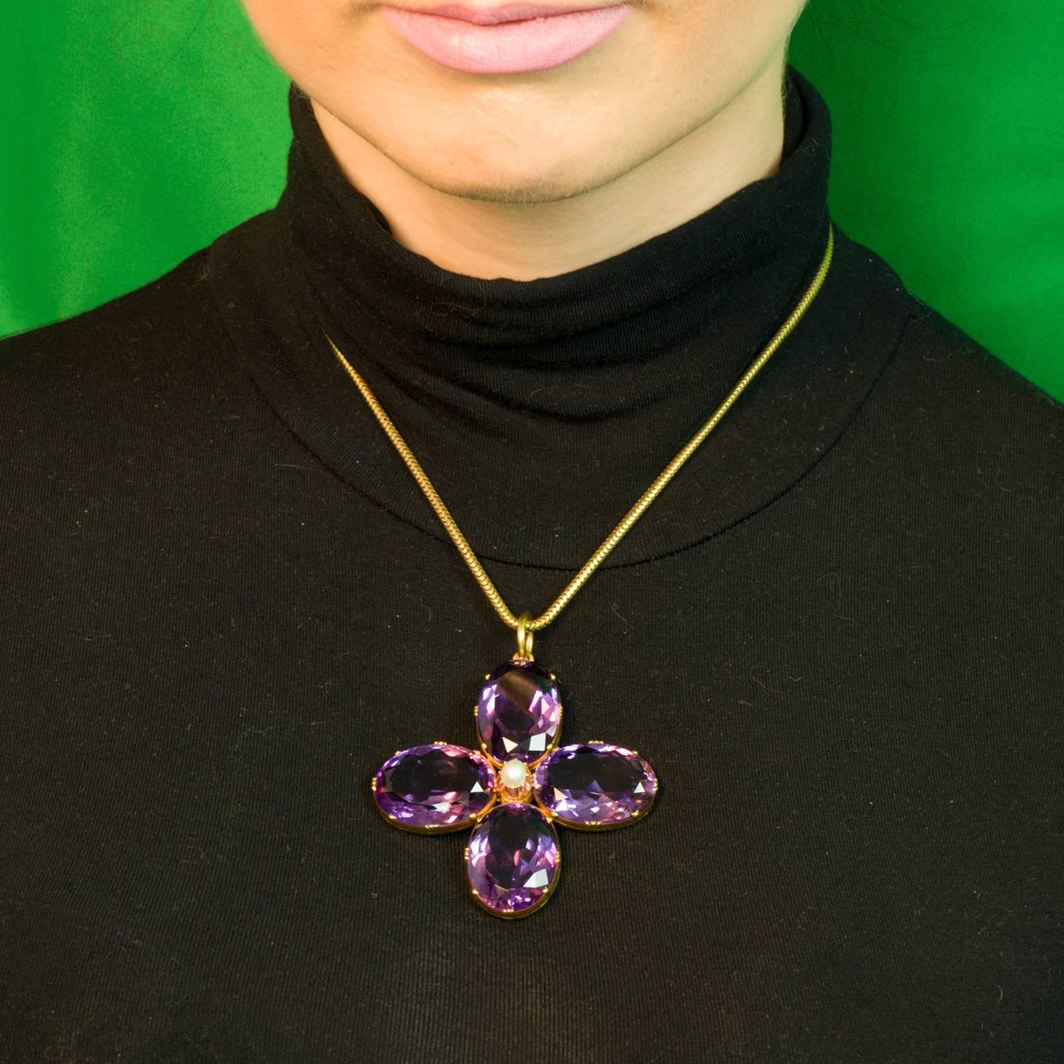  Victorian Amethyst and Natural Pearl Pendant  Necklace and Chain 1