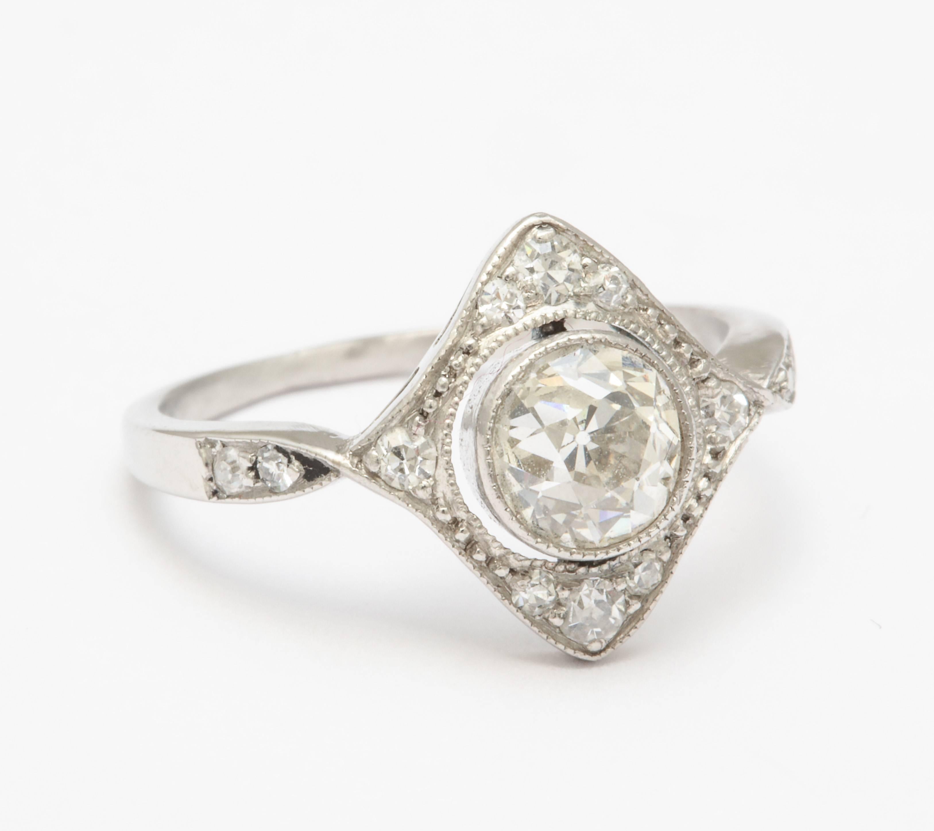 Antique Edwardian Diamond Platinum Ring In Excellent Condition In Stamford, CT