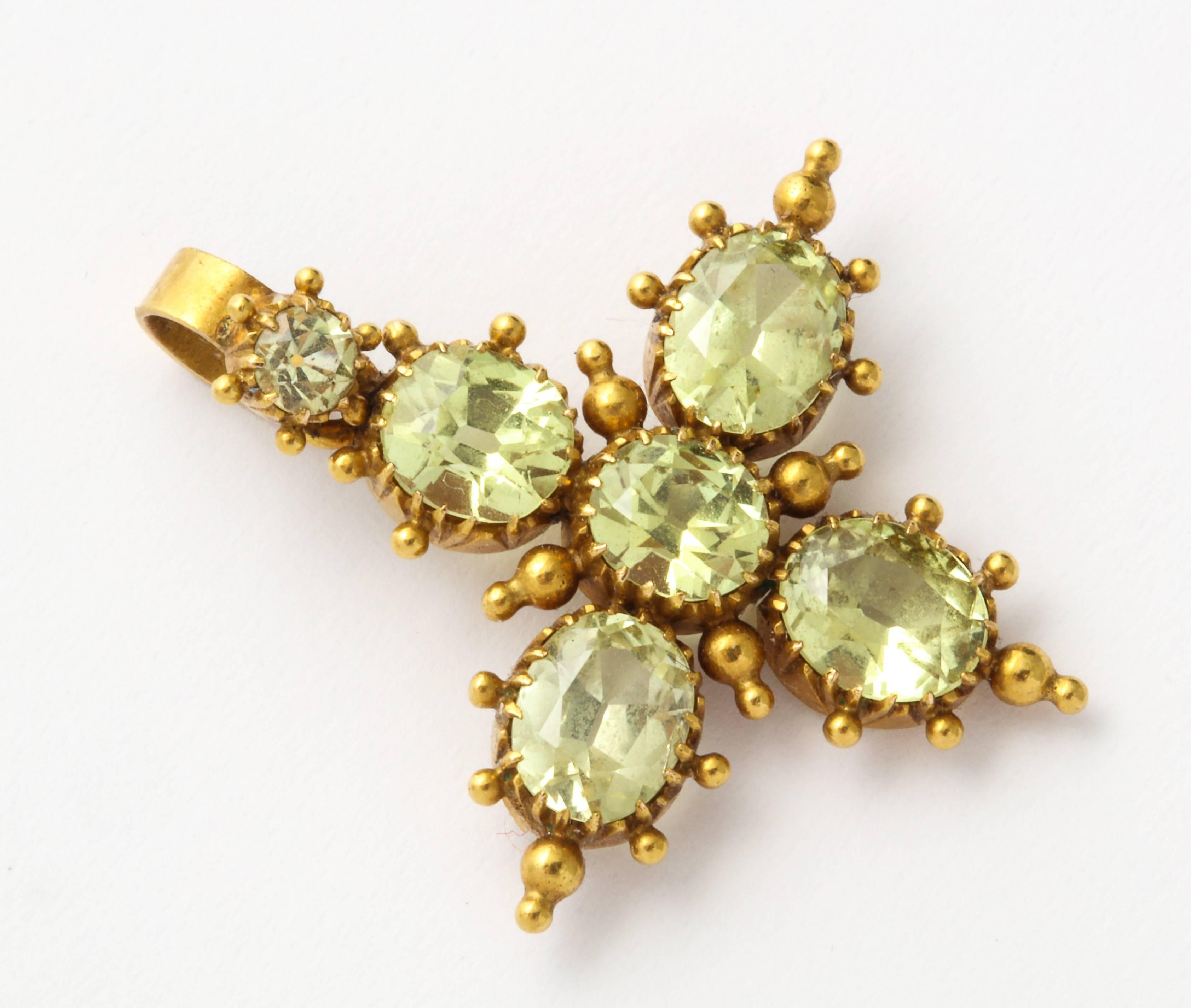 Victorian Late Georgian Chrysolite Gold Maltese Cross
