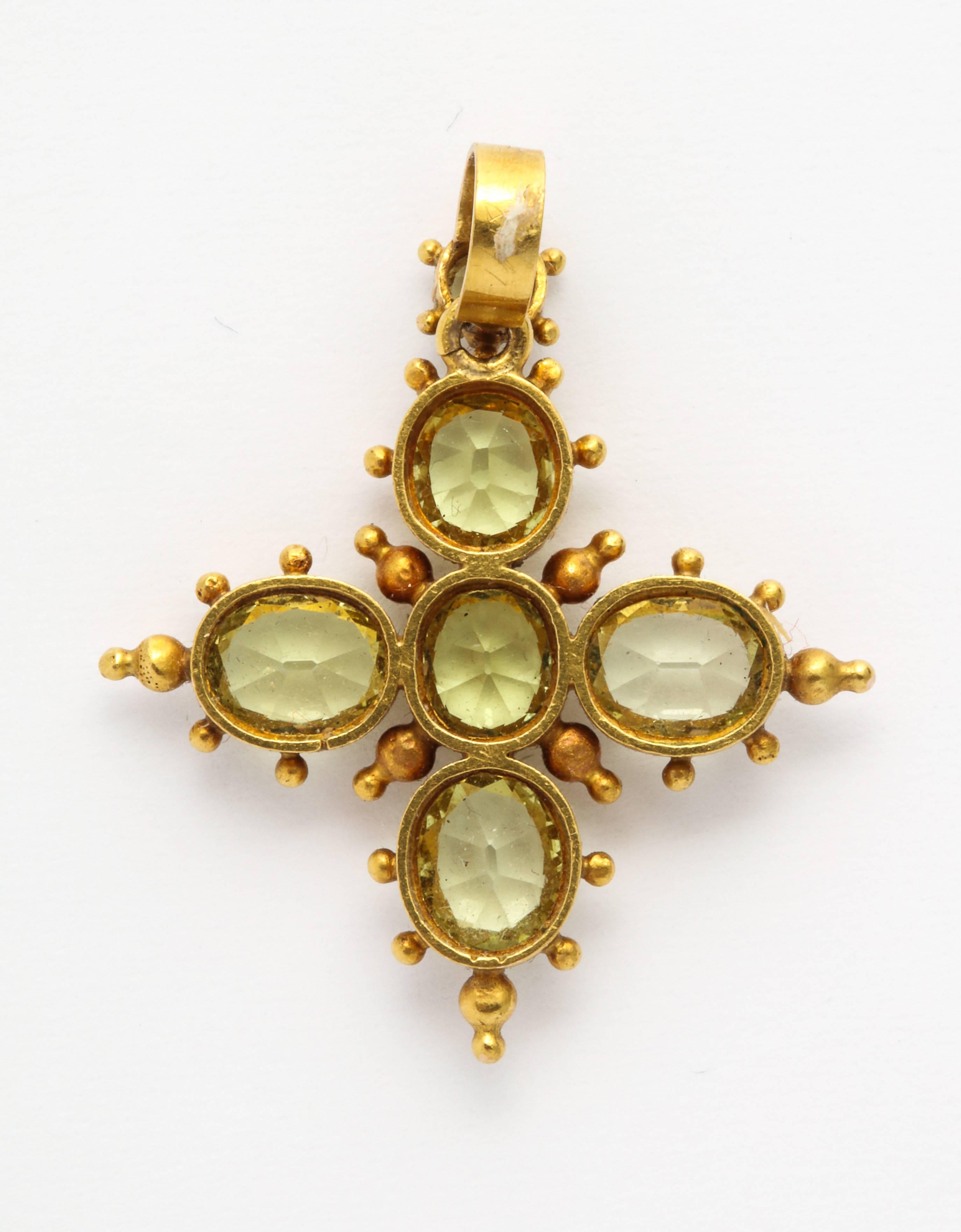 Women's Late Georgian Chrysolite Gold Maltese Cross