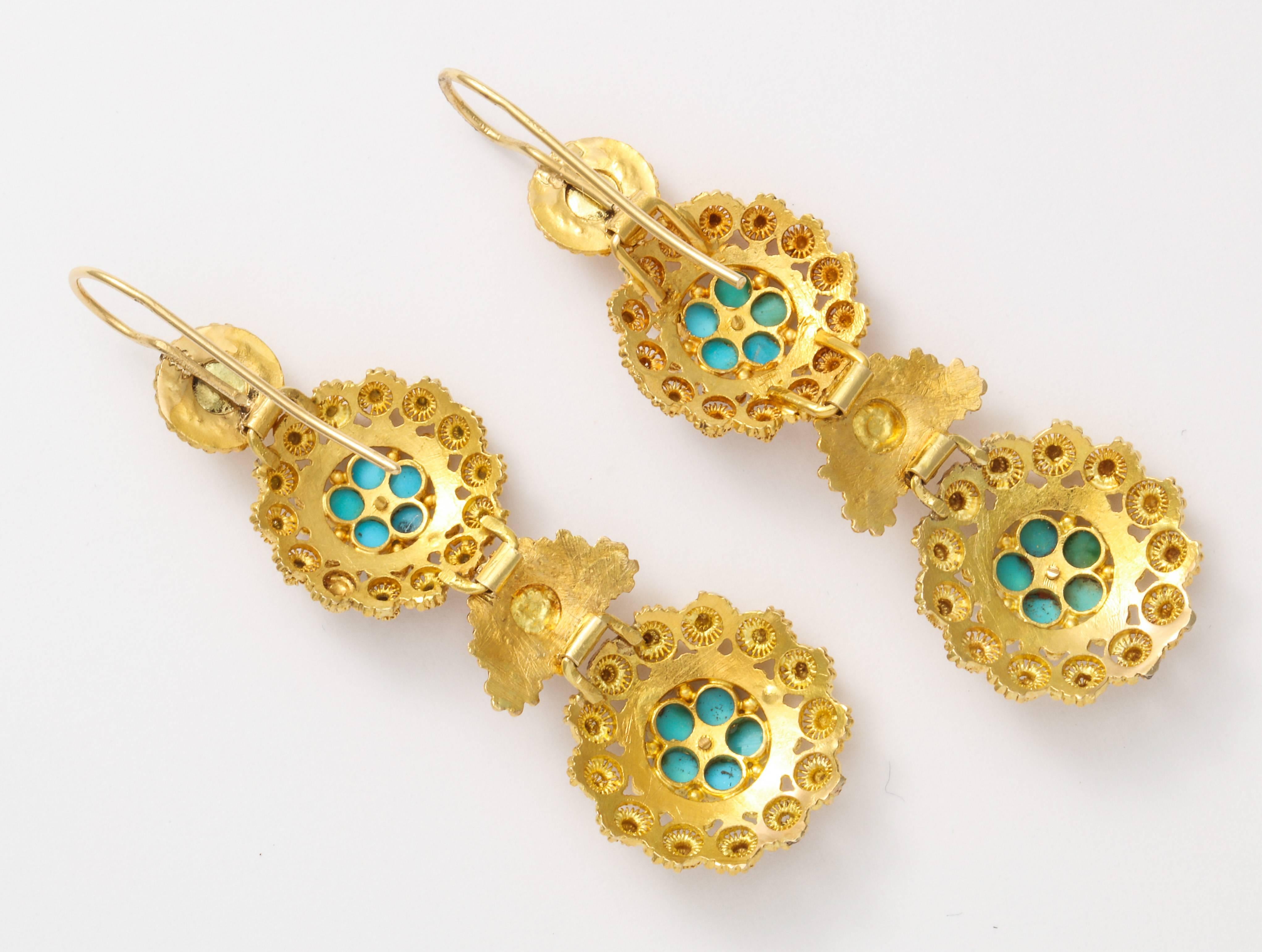 turquoise and gold chandelier earrings