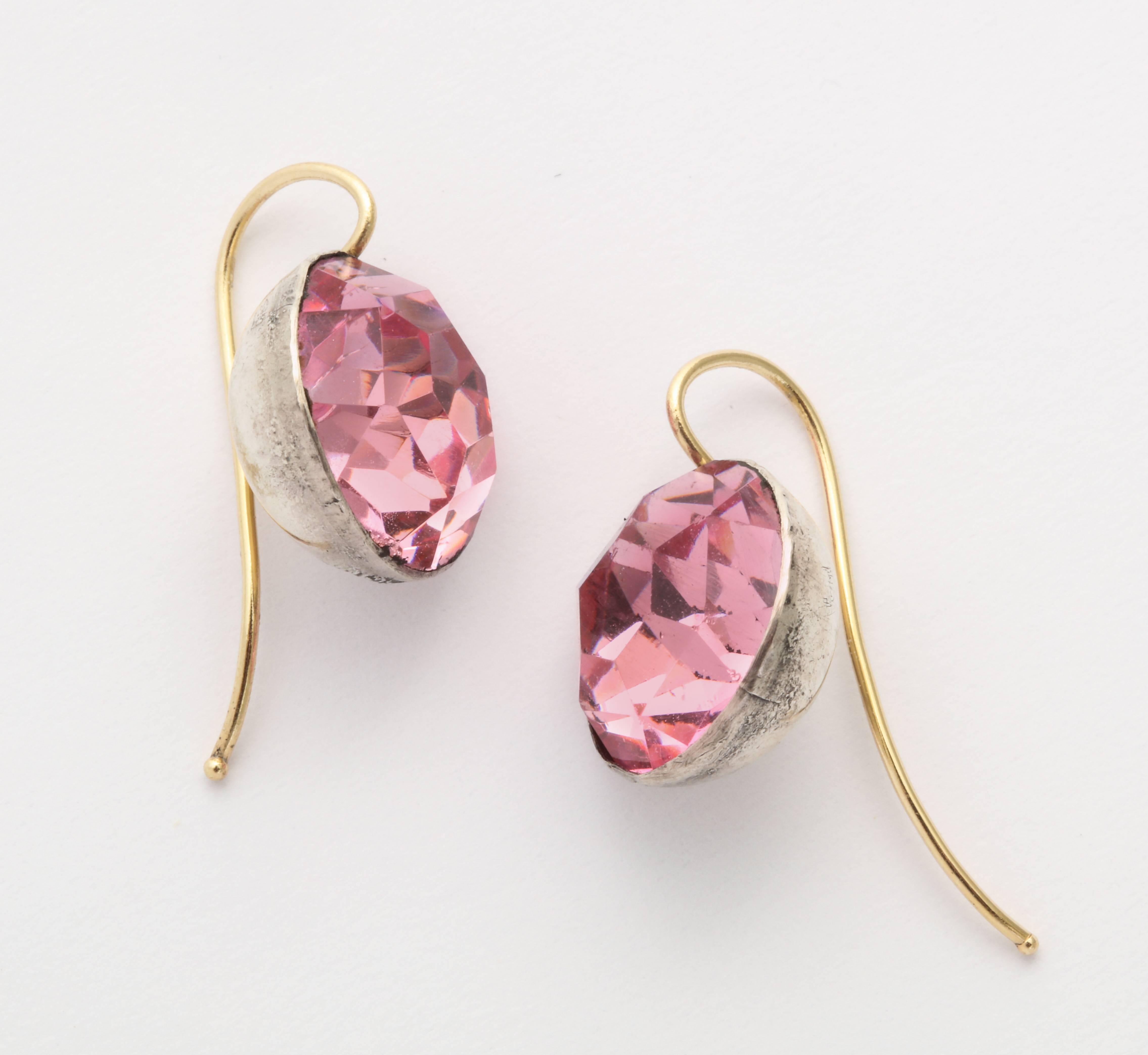 Foiled Pink Paste Georgian Earrings In Excellent Condition In Stamford, CT