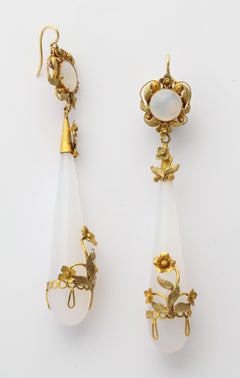 Long Georgian Wrapped Chalcedony Chandelier Earrings
