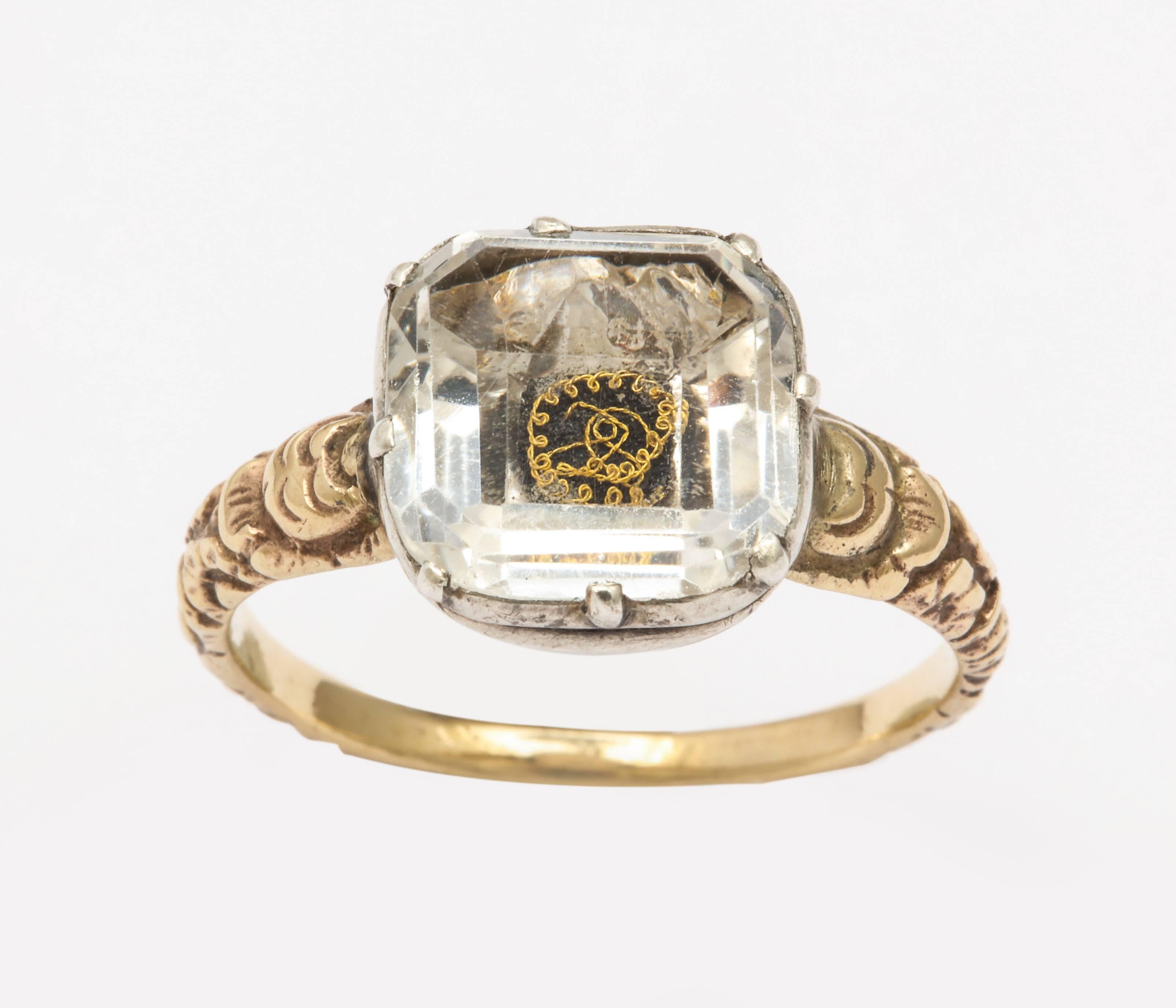 George I 18th Century Stuart Crystal Ring, 15 Karat Gold, Great Britain