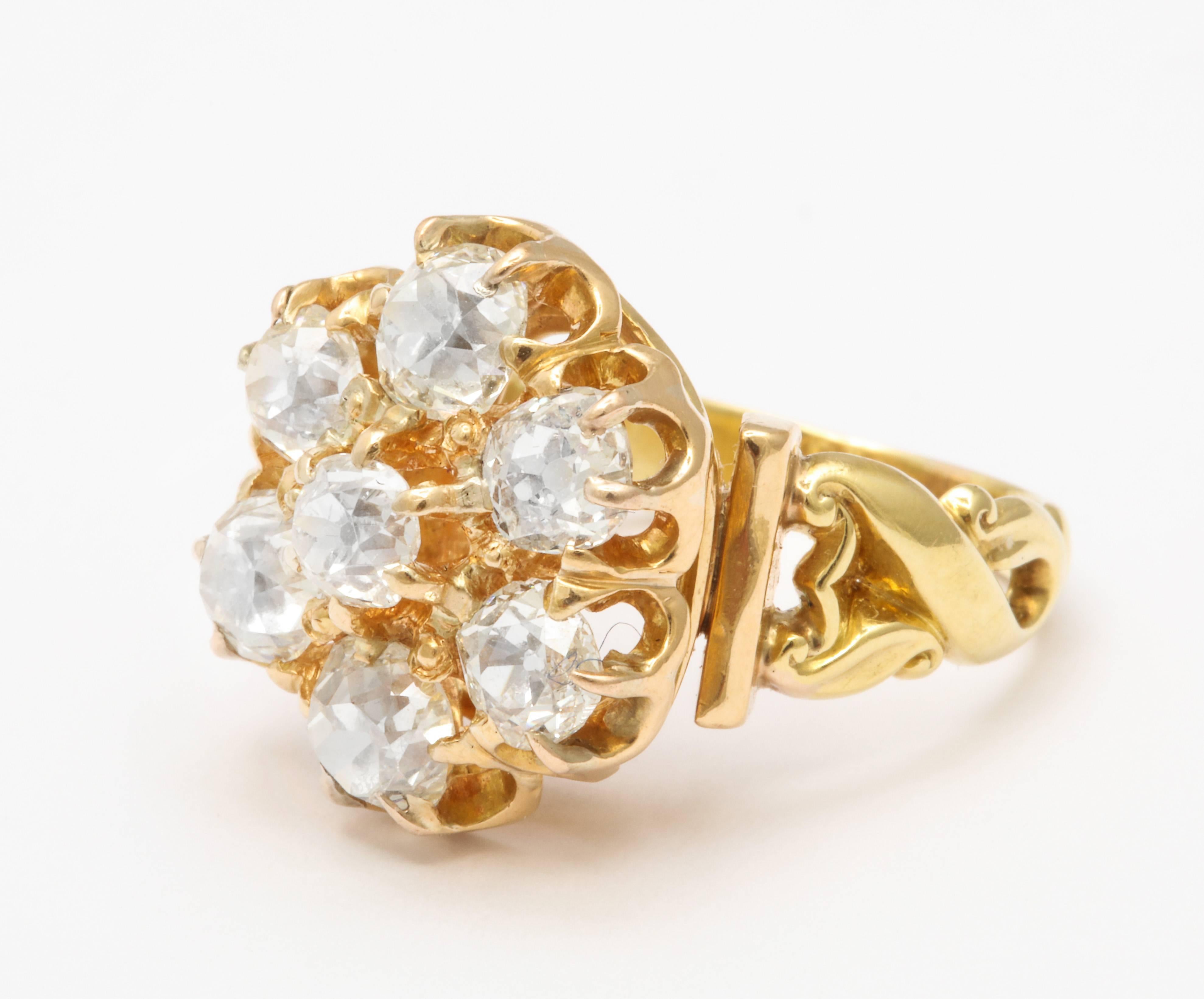 Victorien Bague en diamant taille vieille mine, 18 carats, style victorien en vente
