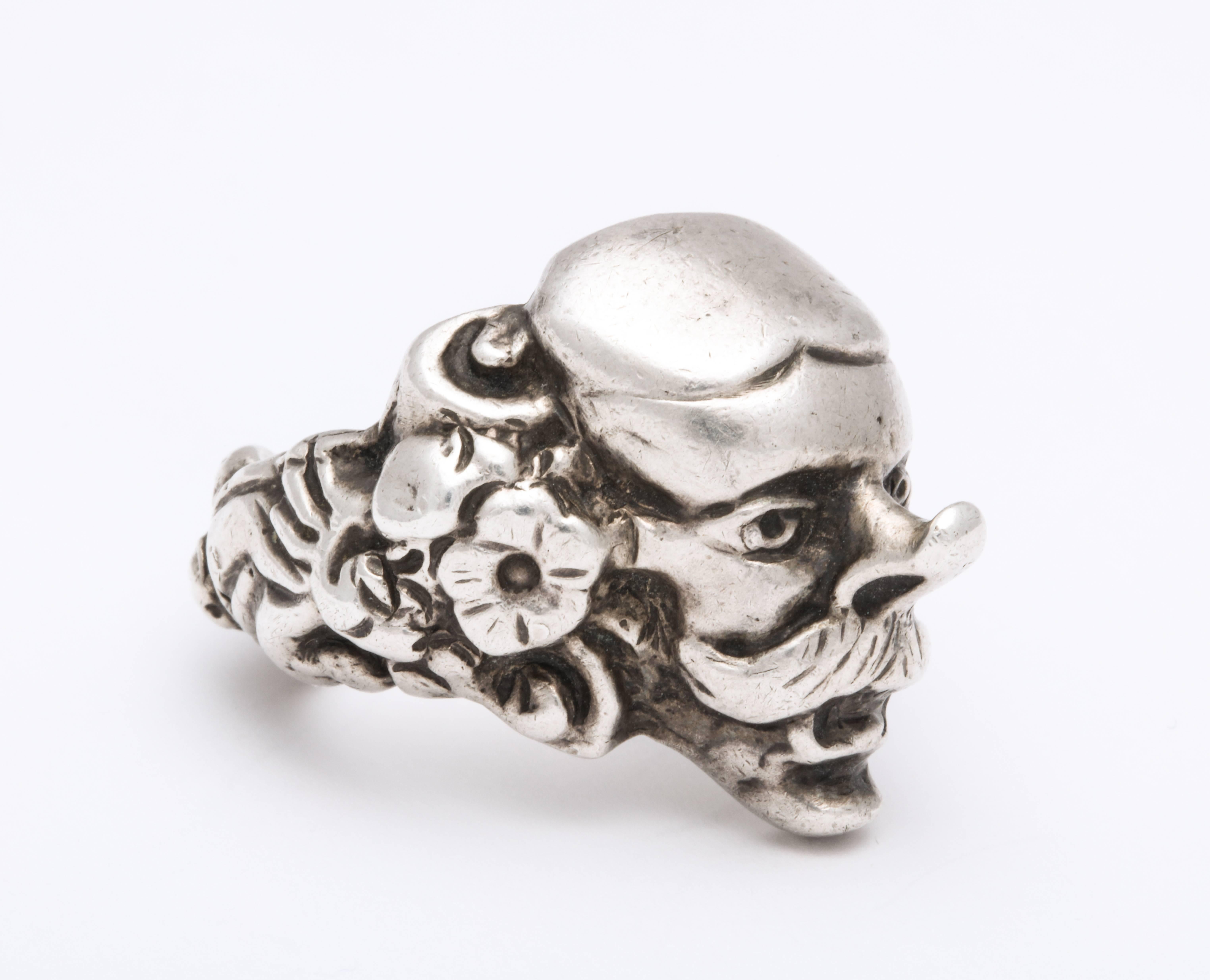 Women's or Men's Antique Victorian Character Ring From the Comedia del Arte 