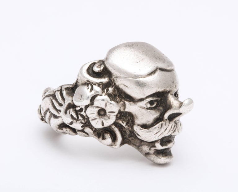 Women's or Men's Antique Victorian Character Ring From the Comedia del Arte  For Sale
