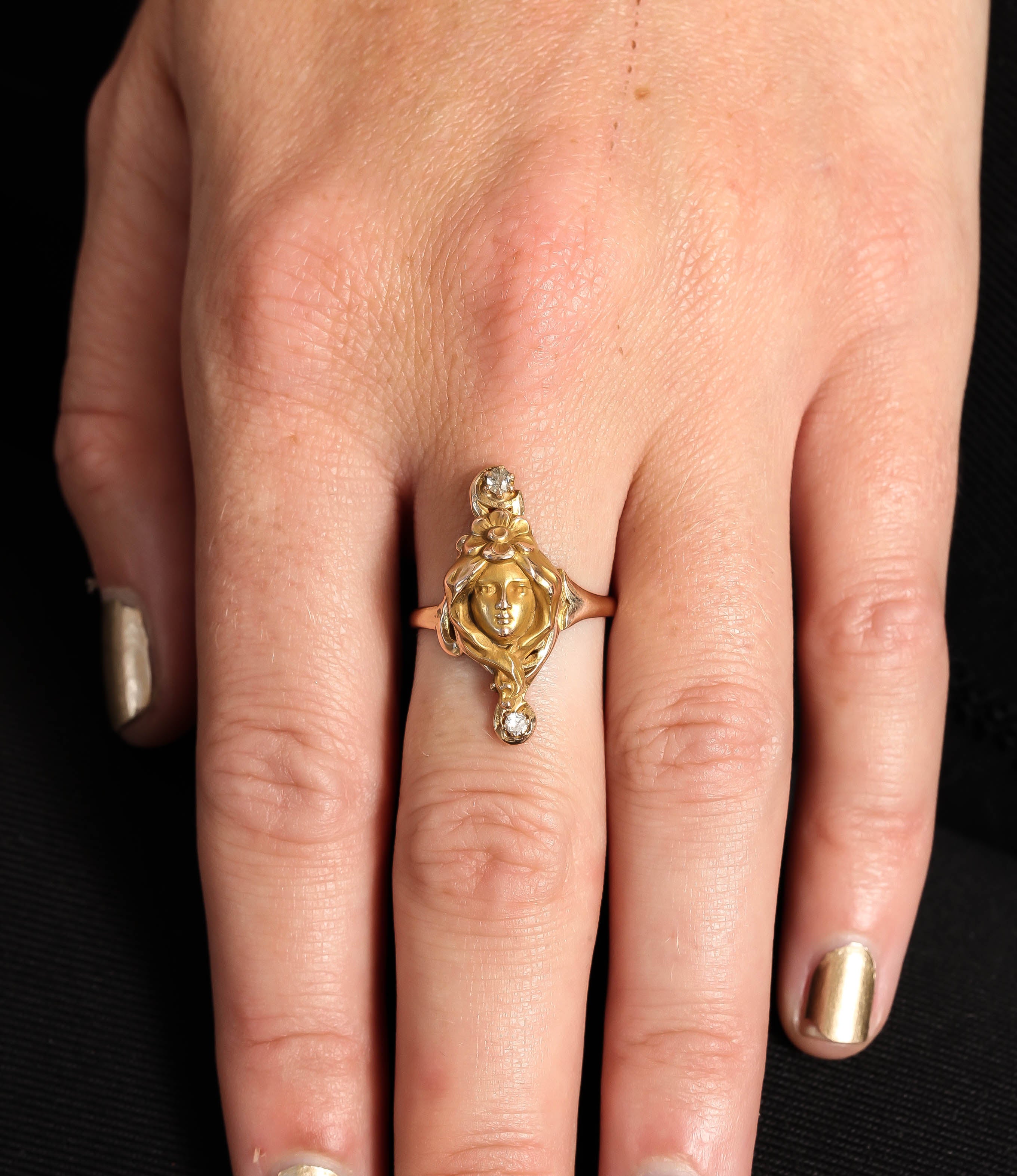  Art Nouveau Woman Diamond Gold Ring  4