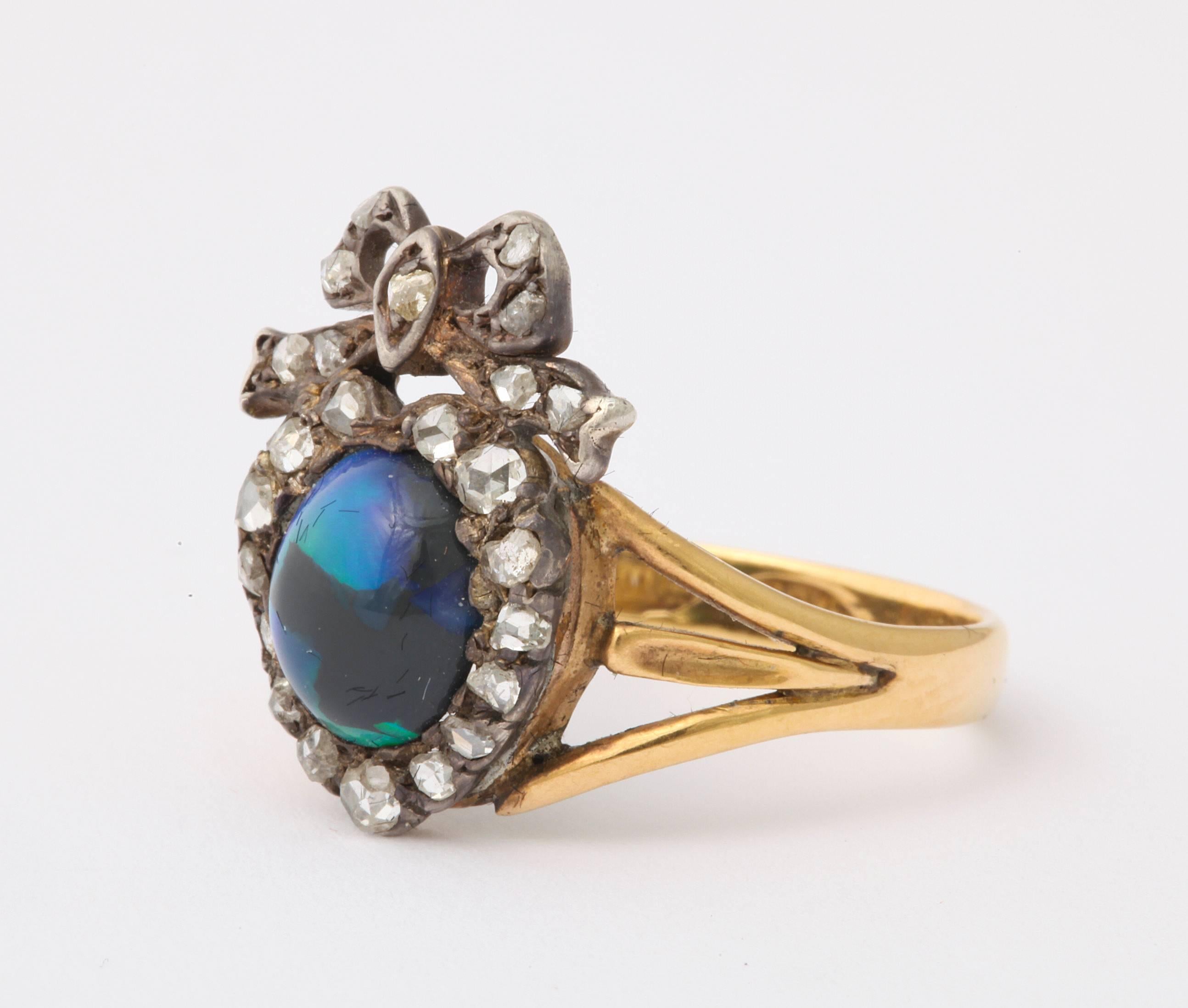 Cabochon Antique Victorian Sumptuous Black Opal Ring