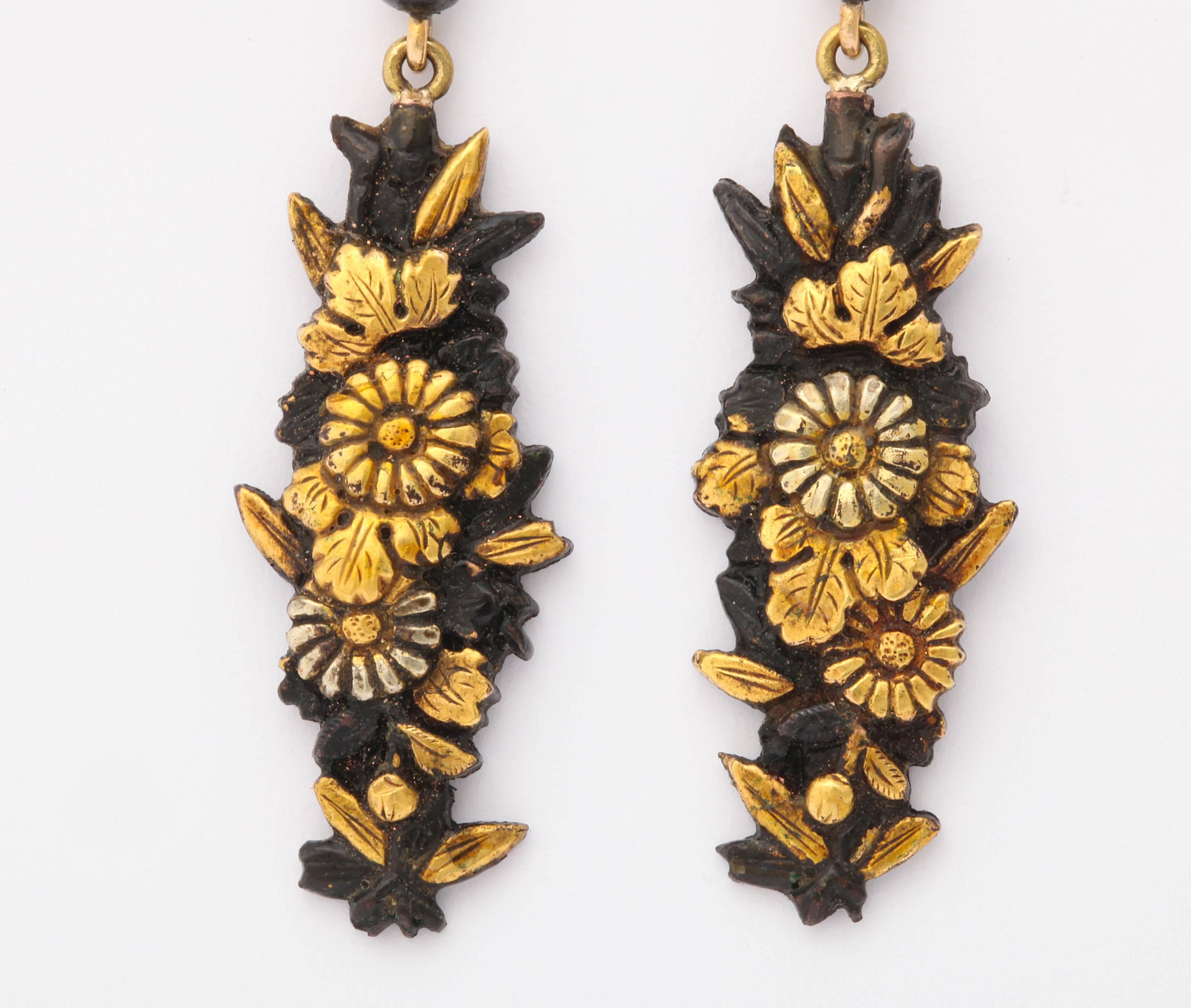 Antique Victorian Japanese Shakudo Earrings In Excellent Condition In Stamford, CT