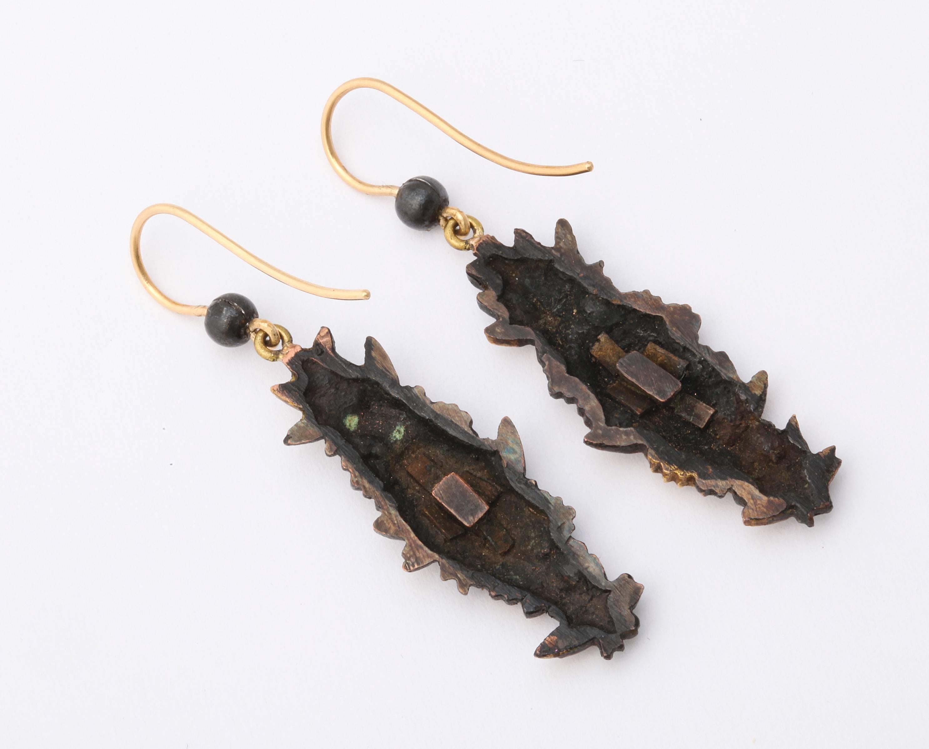 Late Victorian Antique Victorian Japanese Shakudo Earrings