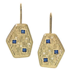 Jo Hayes Ward Cornflower Blue Sapphire 3D Printed Reflective Gold Earrings