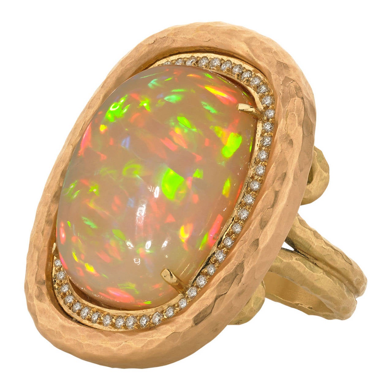 Pamela Froman 14.36 Carat Ethiopian Opal White Diamond One of a Kind Ring