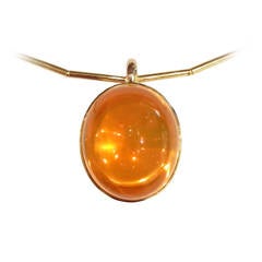 Glowing 50 Carat Fire Opal Gold Bowl Pendant Necklace