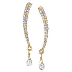 Diamond Briolette Drop Gold Curve Earrings