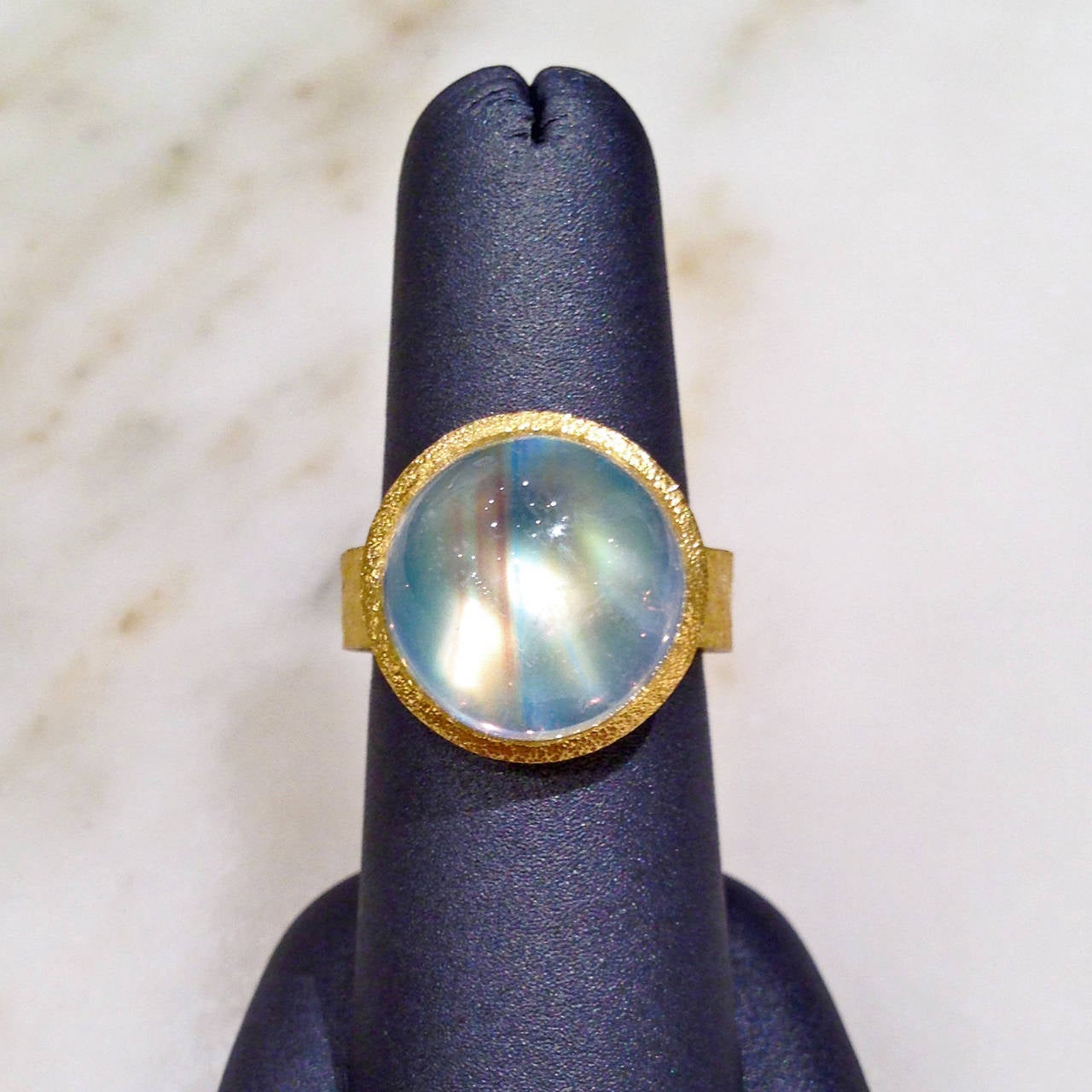 Artisan Devta Doolan Exceptional Quality Rainbow Moonstone Gold Ring