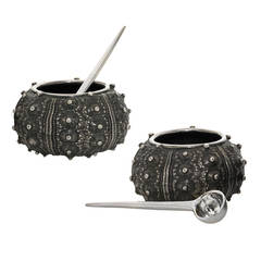 Pedro Boregaard Oxidized and Bright Silver Sea Urchin Salt and Pepper Cellars