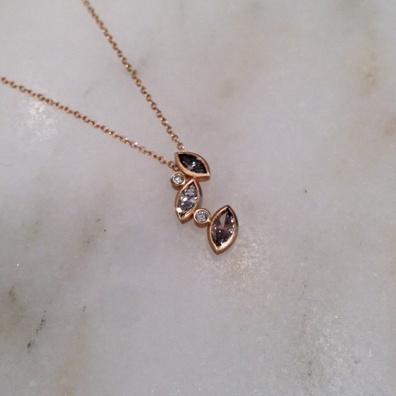 Rebecca Overmann Fancy and White Diamond Gold Pendant Drop Necklace In New Condition In Dallas, TX