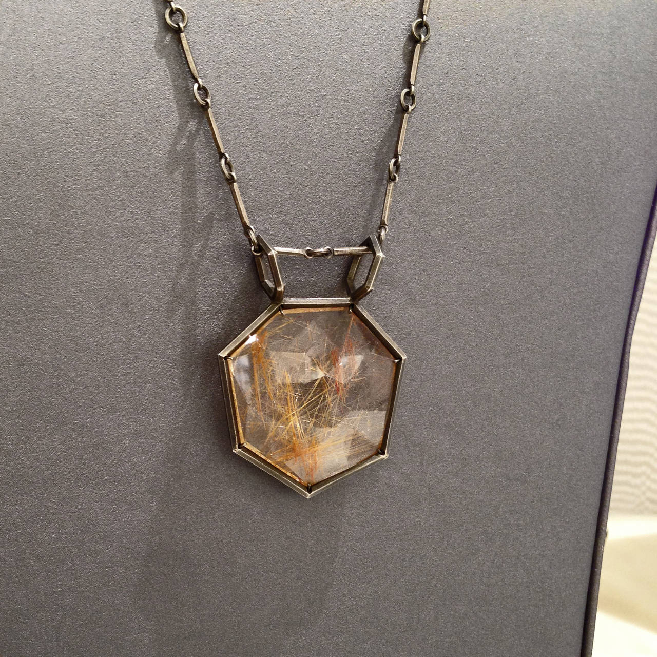 Geoffrey Good Faceted Rutilated Quartz Graphite Silver Gold Necklace In New Condition In Dallas, TX