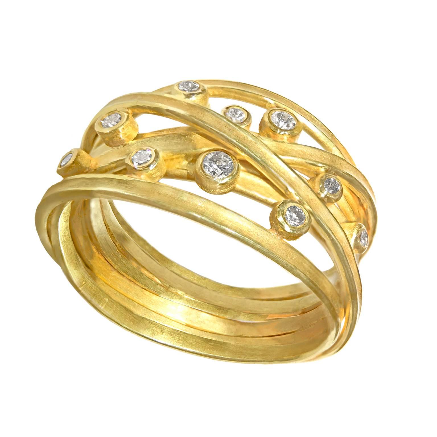 Barbara Heinrich Handmade Multi Wrap Diamond Matte Gold Band Ring