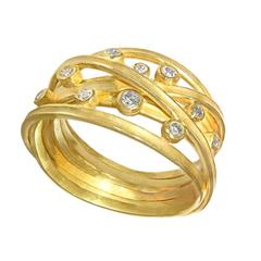 Barbara Heinrich Handmade Multi Wrap Diamond Matte Gold Band Ring