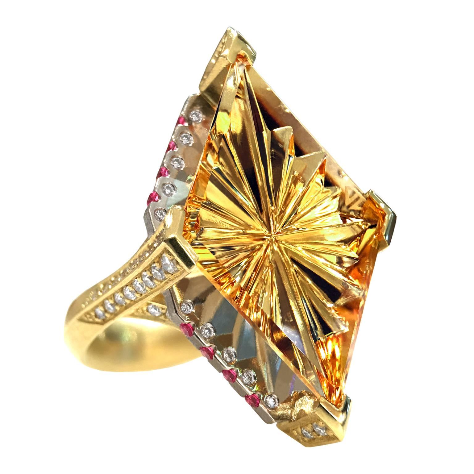  2016 Robin Waynee John Dyer Citrine Pink Sapphire Diamond Award Winning Ring
