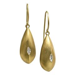 Handmade Marquise Diamond Matte Satin Gold Teardrop Earrings