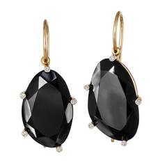 Erich Zimmermann Faceted Black Spinel Diamond Gold Earrings