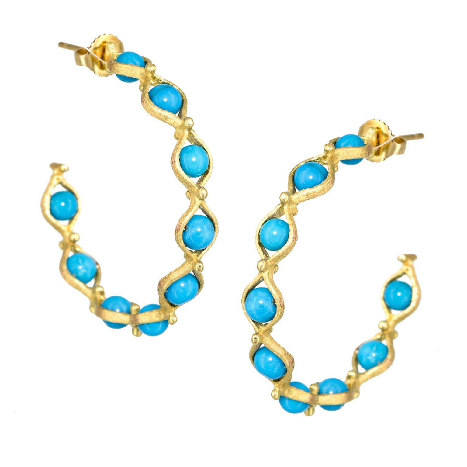 Joseph Murray Turquoise Satin Gold Infinity Hoop Handmade Earrings