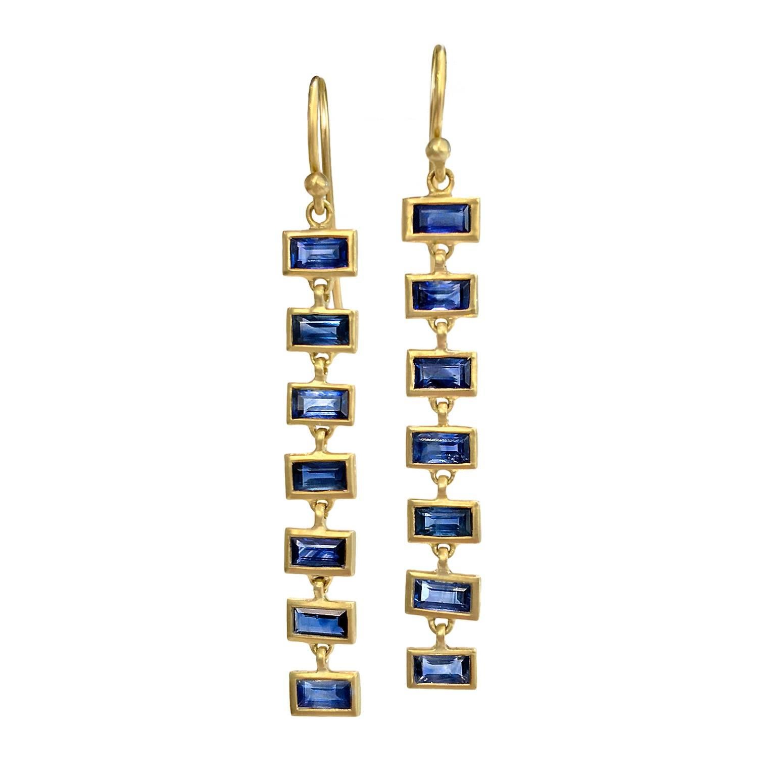 Kothari Blue Sapphire Gold Cascade Link Dangle Drop Handmade Earrings
