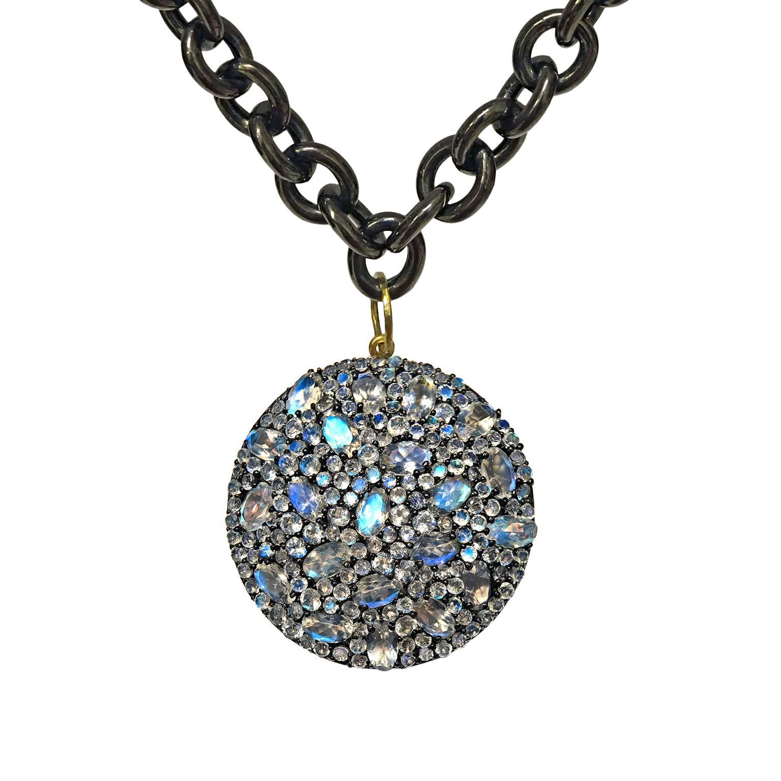 Fern Freeman Faceted Blue Moonstone Rhodium Silver Gold Accented Necklace