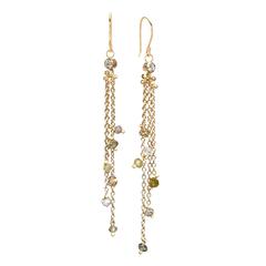 Faceted and Brilliant-cut Diamond Gold Dangling Tassle Earrings