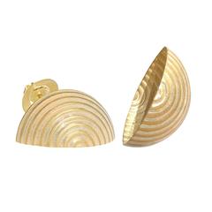 Opalescent Enamel Yellow Gold Open Shell Handmade Stud Earrings 6
