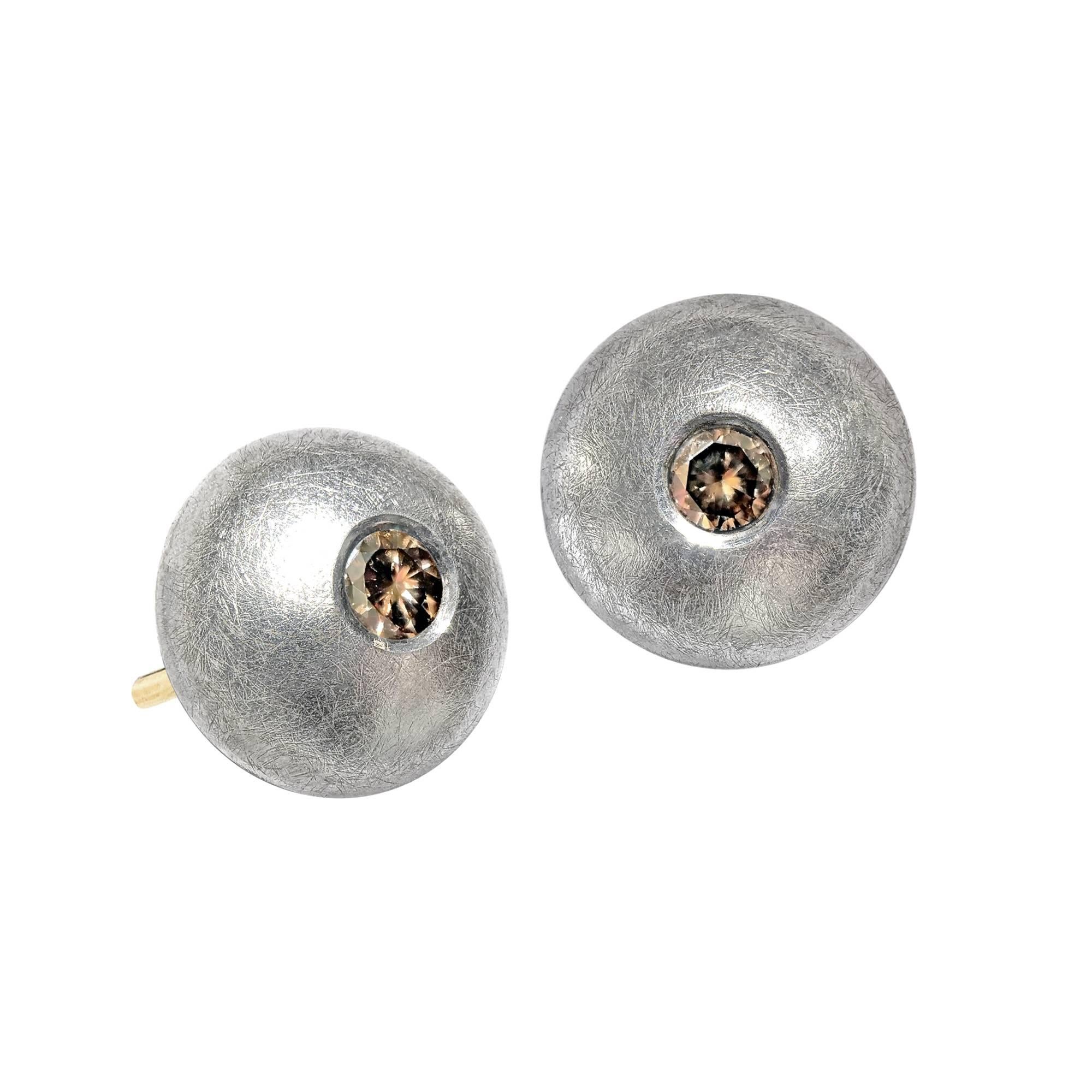 Zimmermann Champagne Diamond Matte Sterling Silver Handmade Cup Stud Earrings