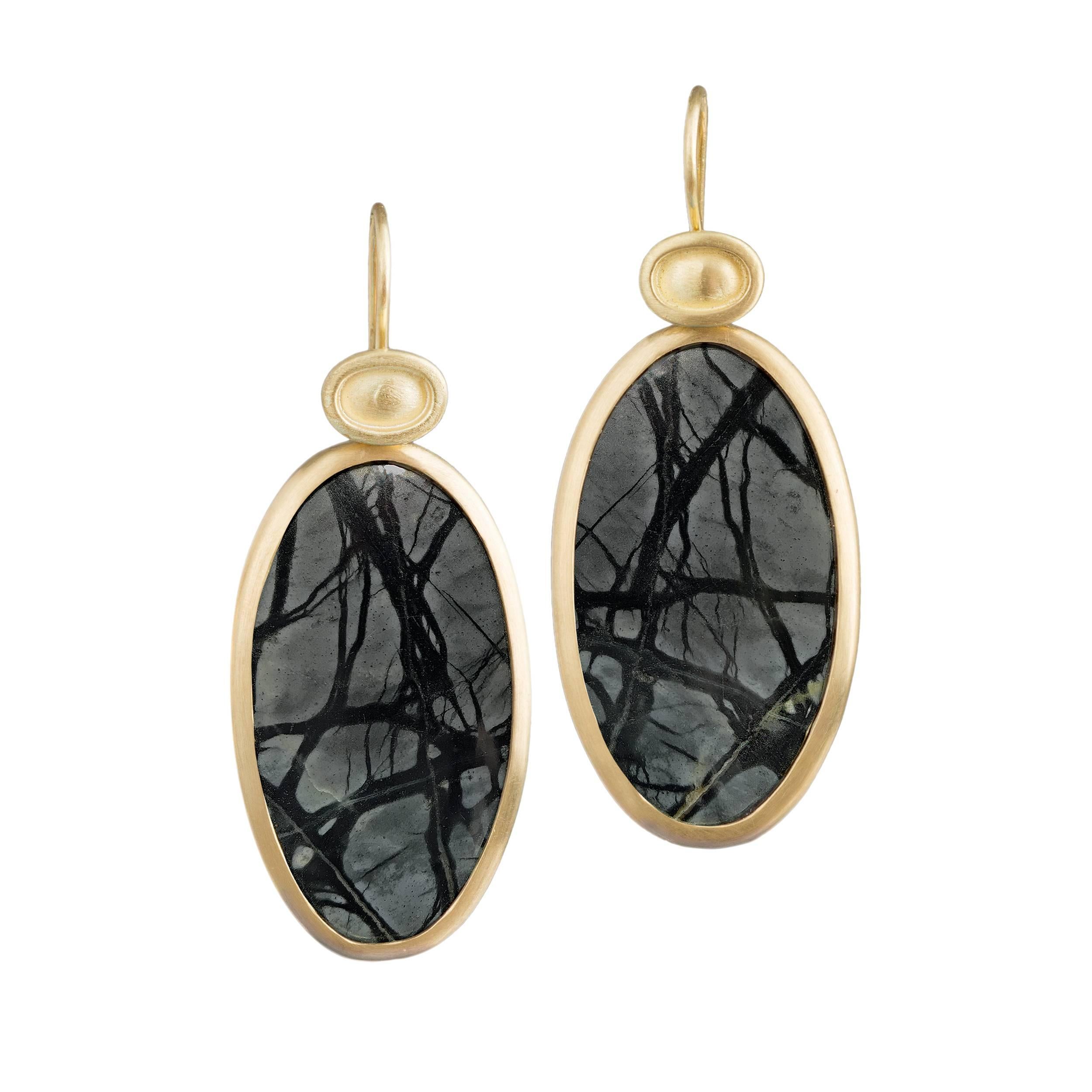 Monica Marcella Matched Steel Gray and Black Natural Jasper Drop Earrings