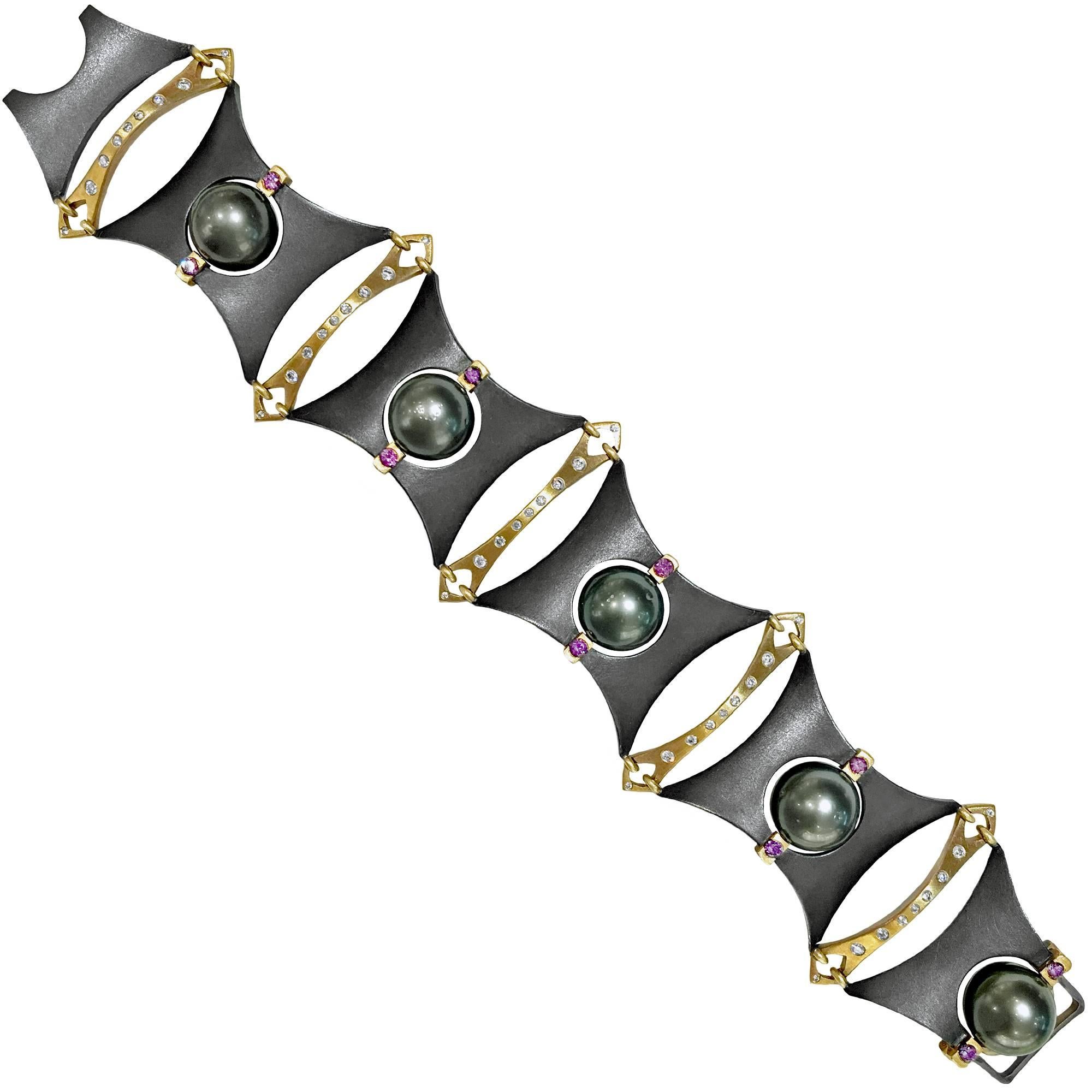 Award Winning Rolling Tahitian Pearl Color Change Garnet Diamond AXIS Bracelet