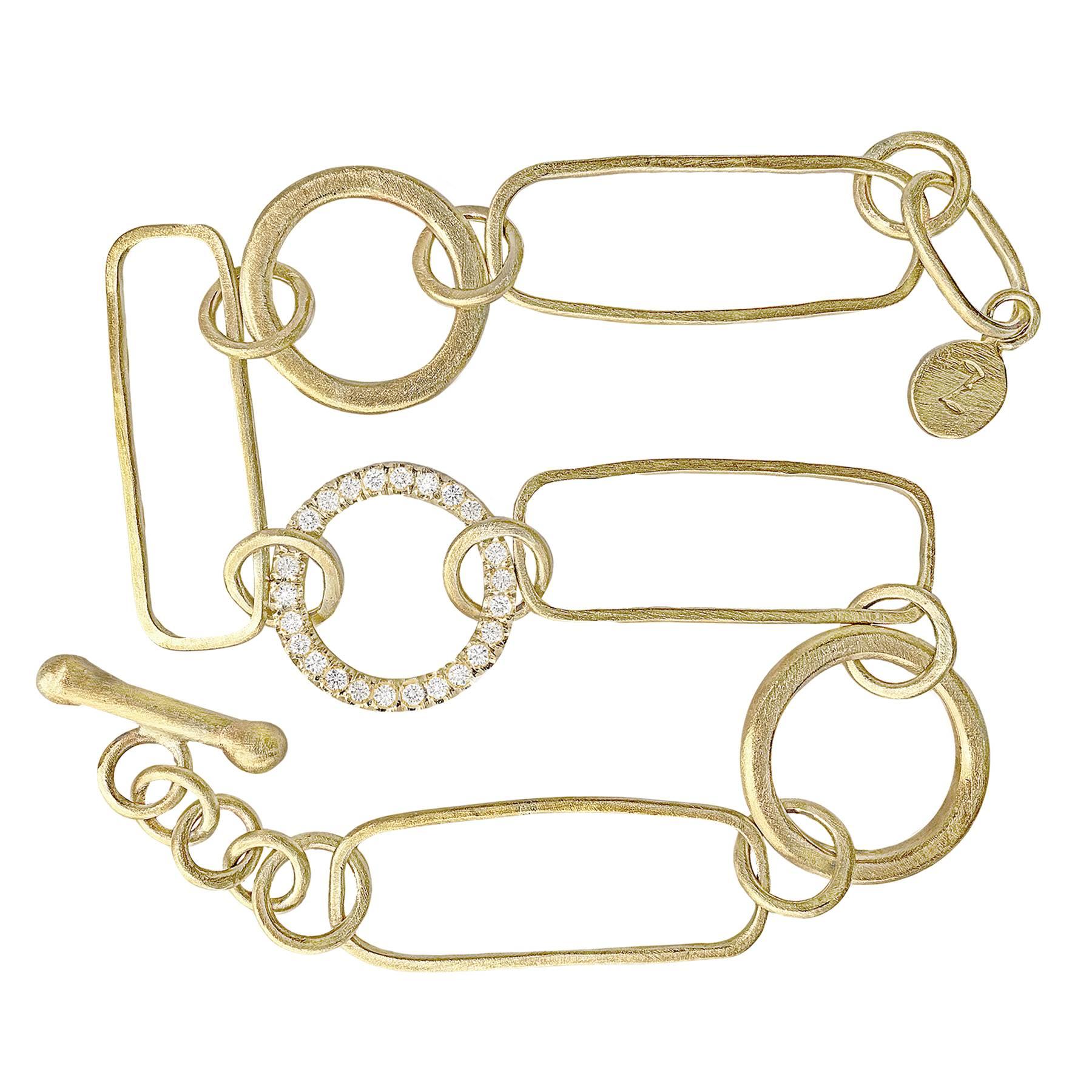White Diamond Circle Gold Handmade Multi Link Bracelet
