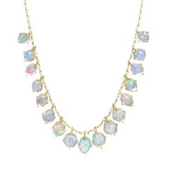 Glühender mexikanischer Opal Matte Gold Dangling Demi Fringe Handgemachte Halskette