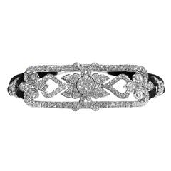 1.40 Carat Brilliant Cut White Diamond White Gold Black Cord Bracelet 4