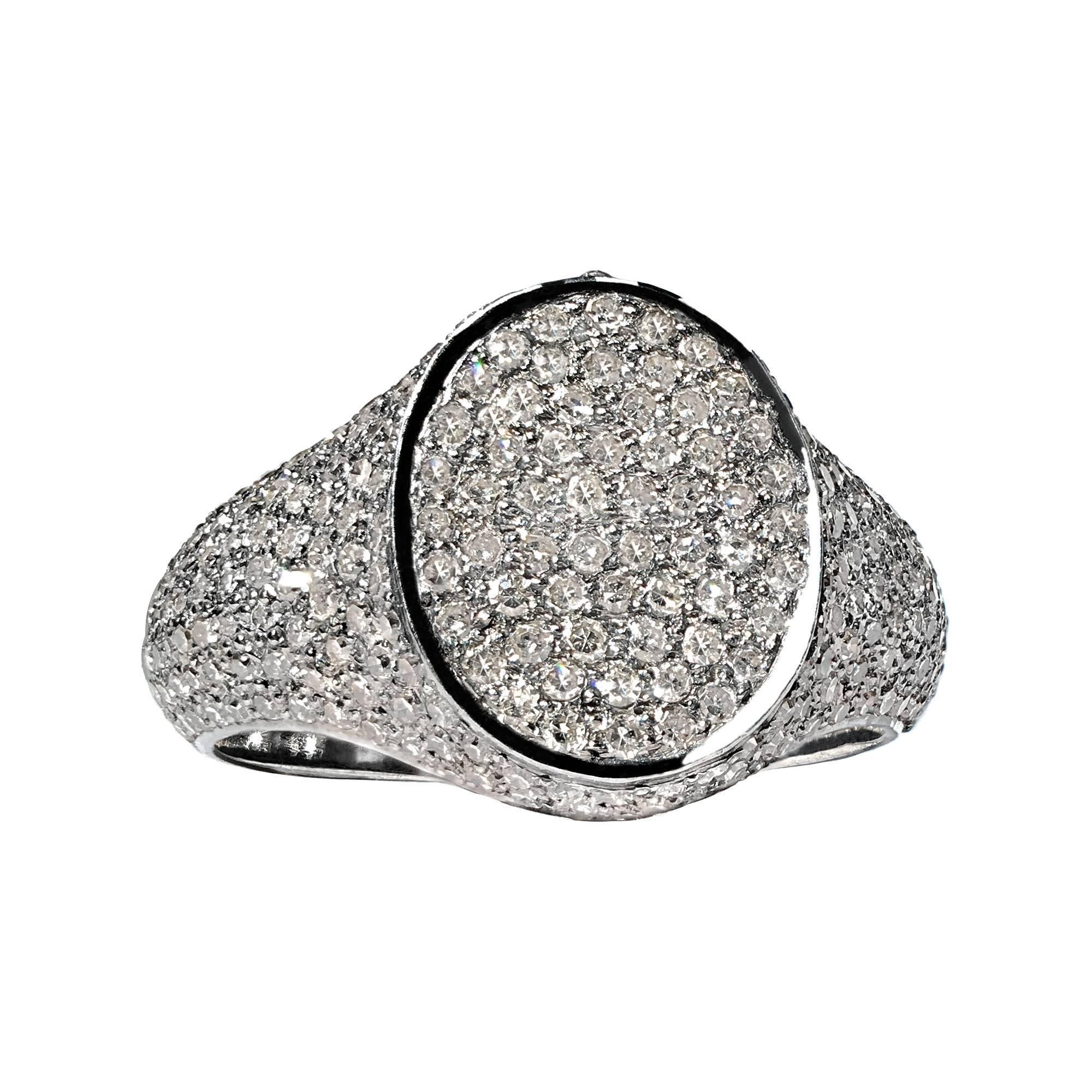 Shimmering 1.05 Carat Diamond Signet Rhodium Silver Ring